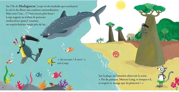 Immagine prodotto Le loup qui voulait faire le tour du monde en musique (Francese, Lallemand Orianne, Thuillier Eléonore, 2022)