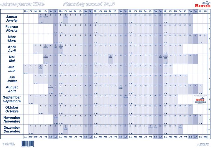 Immagine prodotto Berec Piano annuale in carta A3 B 5603/20 2020, blu (Speciale, Tedesco, Francese)