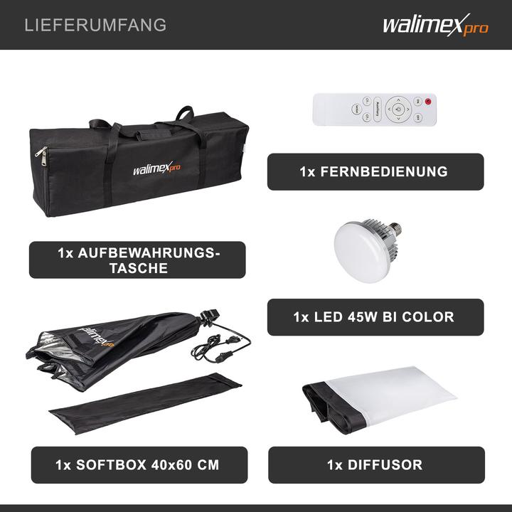 Image du produit Walimex pro LED 45W Softbox 40x60cm Bi Color