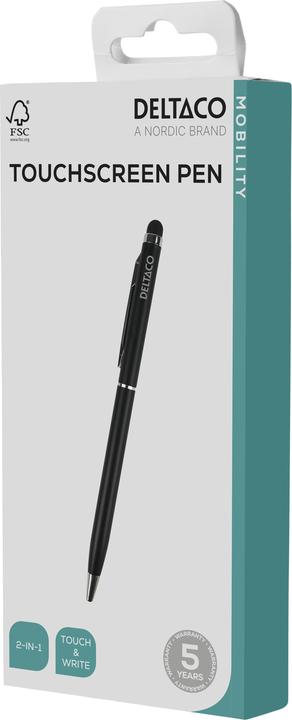 Actual product image Deltaco 2-in-1 pen, write with ink and use for touch screens, black