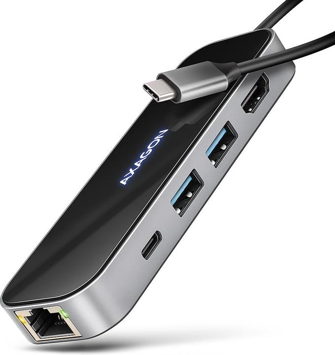 Produktbild Axagon HMC-6GLN USB-C 5Gbps GLASS 6in1 hub (USB-C, 6 Ports)