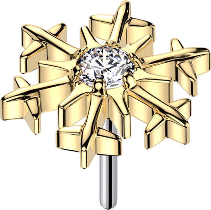 Star Piercing Threadless Schneeflocke vergoldet Kristall silber (ohne Messing, Titan G23)