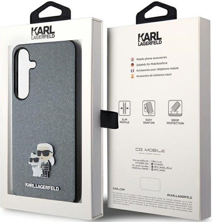 Actual product image Karl Lagerfeld KLHCMPSAKCMPG + S926 hardcase szary/grey Saffiano Karl & Choupette Metal Pin (Samsung Galaxy S24+)