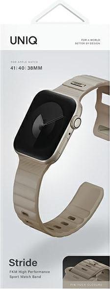 Image du produit Uniq pasek Stride Apple Watch Series 1/2/3/4/5/6/7/8/9/SE/SE2 38/40/41mm FKM Rubber Strap kaki/pale (Matières plastiques)