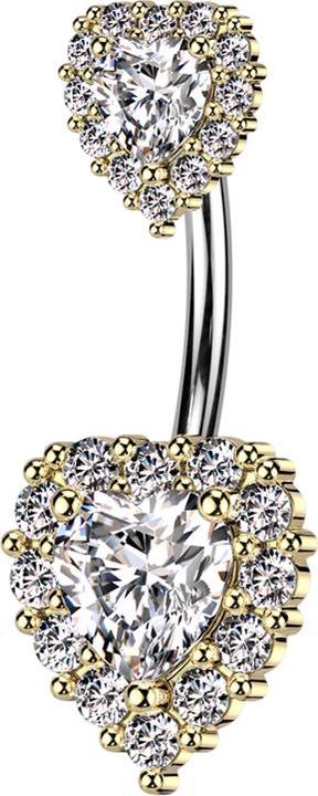 Immagine prodotto Star Piercing Banana placcata oro con due cuori in cristallo argento (Ottone, Acciaio chirurgico 316L)