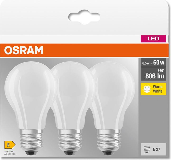 Produktbild Osram Led Base Classic A (E27, 7 W, 806 lm, 3 x, E)