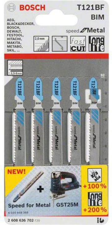 Produktbild Bosch Professional Zubehör Stichsägeblatt T 121 BF Speed for Metal, 5er-Pack, Bleche