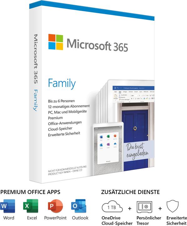 Actual product image Microsoft 365 Family Deutsch (6 User, 12 months)