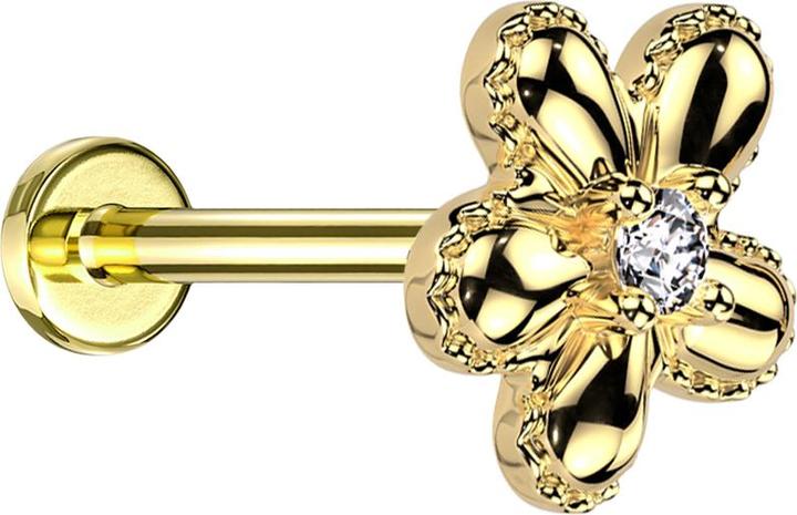 Acha Direct Micro Threadless Labret vergoldet Blume gepunktet vergoldet ein Kristall silber (Messing, Chirurgenstahl 316L)