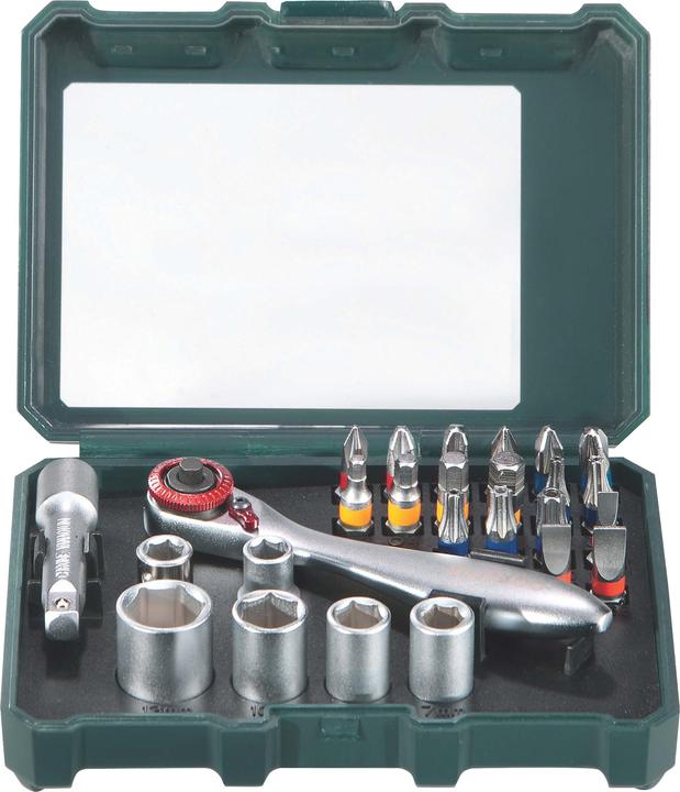 Metabo BitBox und Ratschenset (Kreuz Phillips PH M1, Kreuz Phillips PH M2, Kreuz Phillips PH M3, Schraubschlitz M4, Kreuz Pozidriv PZ M1, Kreuz Pozidriv PZ M2, Kreuz Pozidriv PZ M3, Sechskant (hexagonal) M3, Sechskant (hexagonal) M4, Sechskant (hexagonal) M5, Sechskant (hexagonal) M6, Innensechsrund TX M10, Innensechsrund TX M15)
