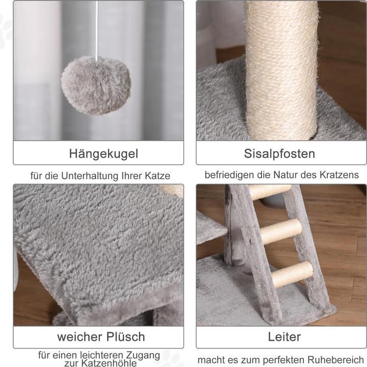 Image du produit PawHut Arbre à chat avec niche pour chat (120 cm, Gris clair)