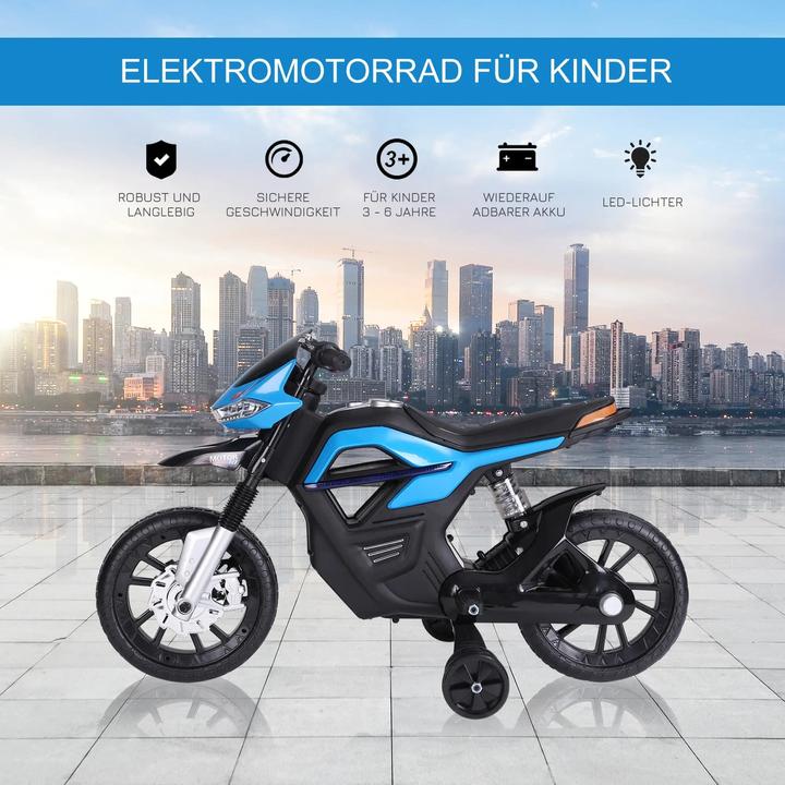 Actual product image Homcom Children's electric motorbike 3-6 years with training wheels max. 3 km/h Metal + plastic Blue