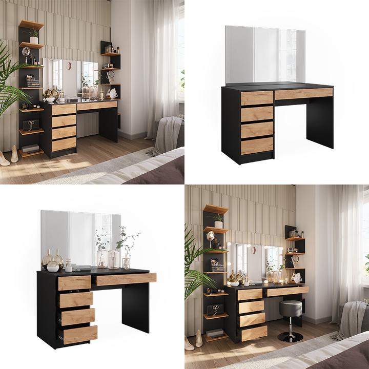 Image du produit Vicco Coiffeuse Sherry, Anthracite/chêne doré, 120 x 75 cm avec miroir LED et tabouret (120 x 75 x 55 cm)