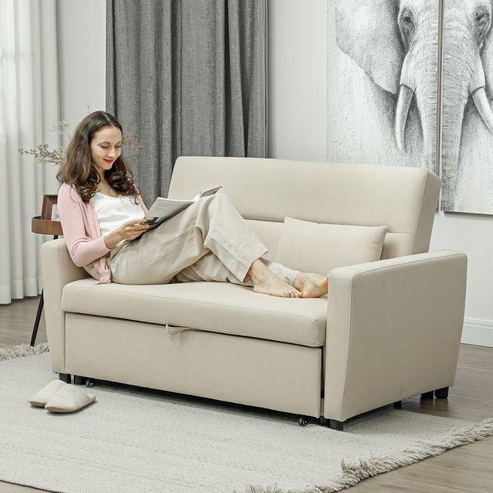 Produktbild Swisshandel24 Schlafsofa, 2-Sitzer Sofa mit Schlaffunktion, Verstellbare Rückenlehne, Beige