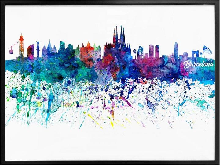 Produktbild Trenddeko Barcelona Aquarell Skyline (100 x 80 cm)