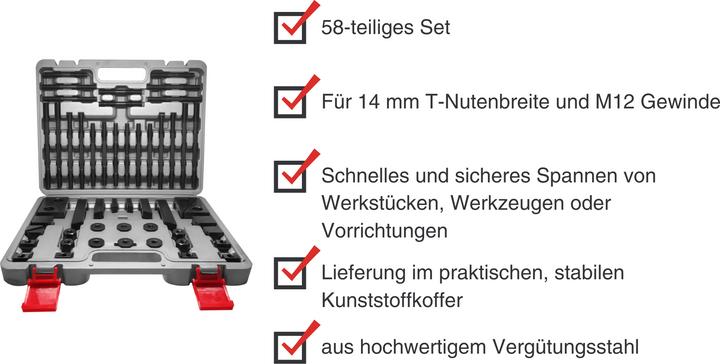 Immagine prodotto Paulimot Spannpratzen-Set 58-teilig M12 / 14 mm im Koffer (70 mm)