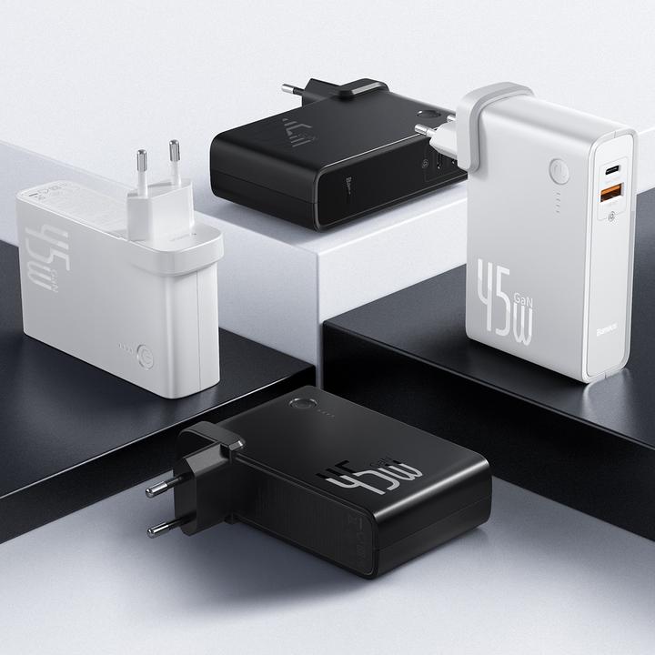 Image du produit Baseus Chargeur 2en1 GaN + Powerbank (10000 mAh, 45 W)