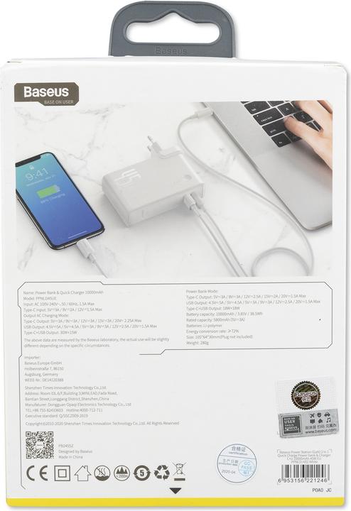 Image du produit Baseus Chargeur 2en1 GaN + Powerbank (10000 mAh, 45 W)
