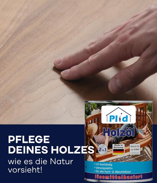Produktbild Plid Holzöl 2,5L für ca. 25m² + Pinselset 3-tlg / Holz Pflegeöl Gartenmöbel (Farblos, 2.50 l)