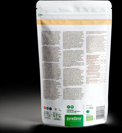 Actual product image Purasana ASHWAGANDHA 100 % Raw Powder BIO Indien (100 g)