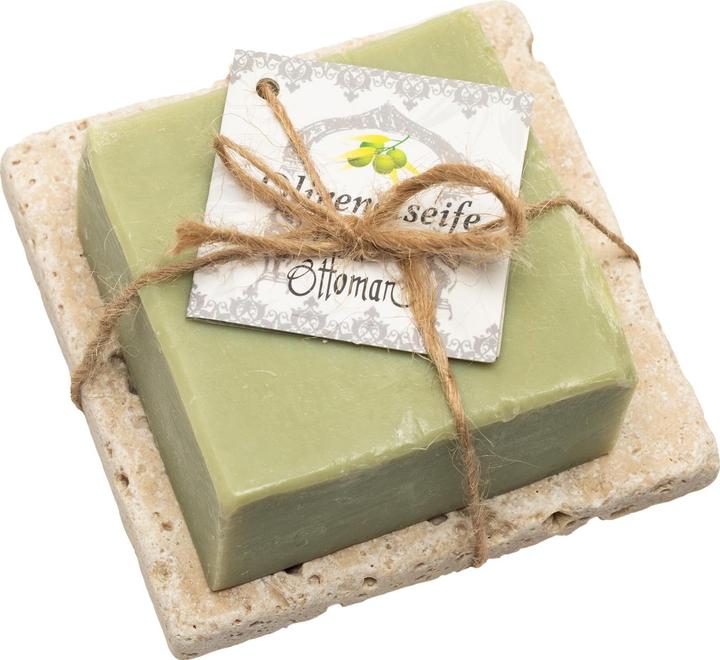 Actual product image Natura Punto Soap with olive and laurel oil, with travertine soap dish (Hard soap)