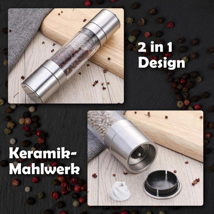 Produktbild Hermex Mühle Duo Pfeffermühle Kombi Salz- und Pfeffermühle Gewürzmühle 2in1 (Pfeffer, Salz)