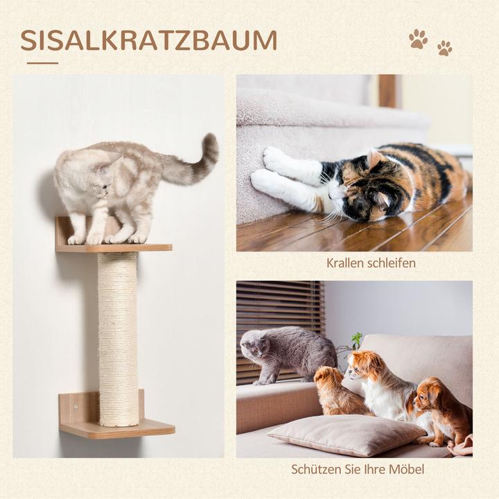 Produktbild PawHut Katzenkletterwand bestehend aus 4 Teilen (17.50 cm, Hellbraun)