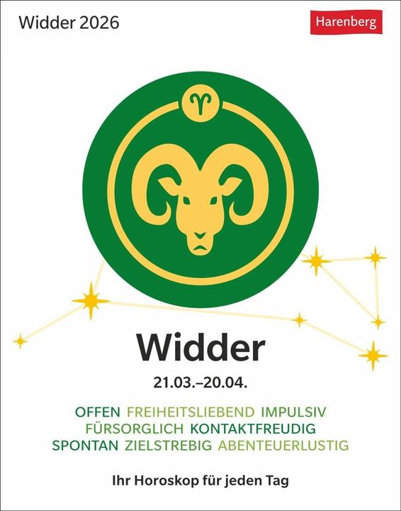 Immagine prodotto Harenberg Widder Sternzeichenkalender 2026 - Tagesabreisskalender - Ihr Horoskop für jeden Tag (Copertina rigida, Tedesco)