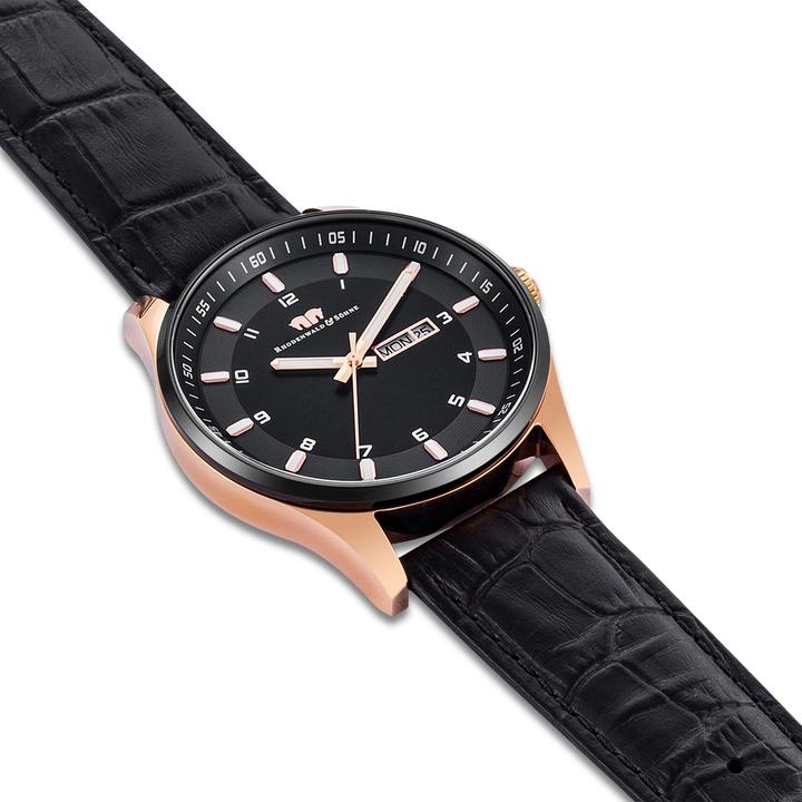 Actual product image Mens quartz watch Couragian genuine leather black - 4470 (Analogue wristwatch, 43 mm)