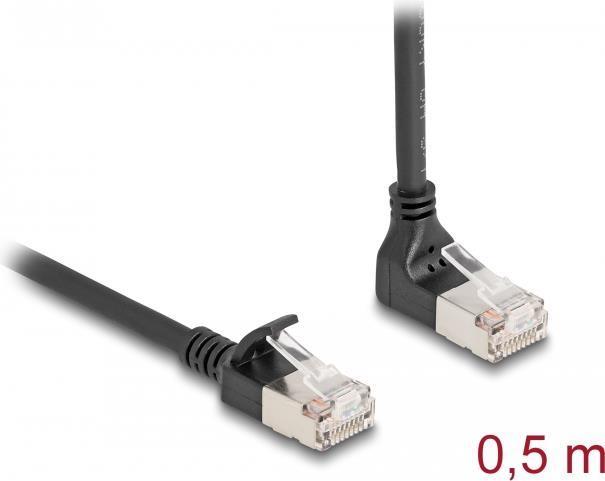 Produktbild Delock RJ45 Netzwerkkabel Cat.6A S/FTP Slim 90° unten gewink (S/FTP, CAT6a, 0.50 m)