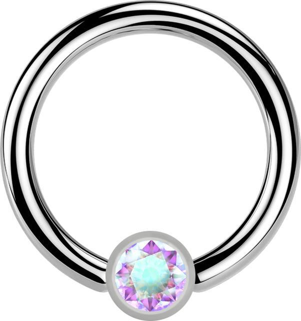 Star Piercing Micro Ball Closure Ring silber und Kristall multicolor (ohne Messing, Titan G23)