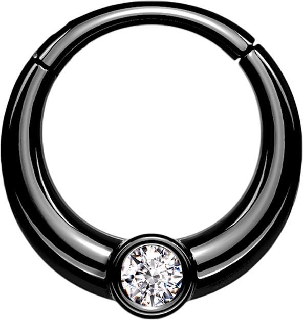 Produktbild Star Piercing Micro Segmentring klappbar schwarz unten dicker mit Kristall (ohne Messing, Chirurgenstahl 316L)
