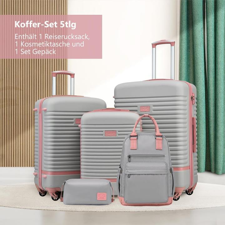 Actual product image Coolife 5-teiliges Trolley-Set mit Reiserucksack und Kulturbeutel (93 l, Hand luggage (up to 50 litres), M (50 - 90l), L (90 - 115l))
