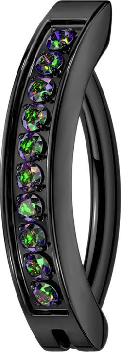 Star Piercing Banane klappbar schwarz Schild Kristalle dunkel multicolor (Titan G23, ohne Messing)