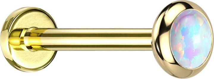 Star Piercing Micro Labret Innengewinde vergoldet Scheibe abgerundet vergoldet Opal weiss (Titan G23, ohne Messing)