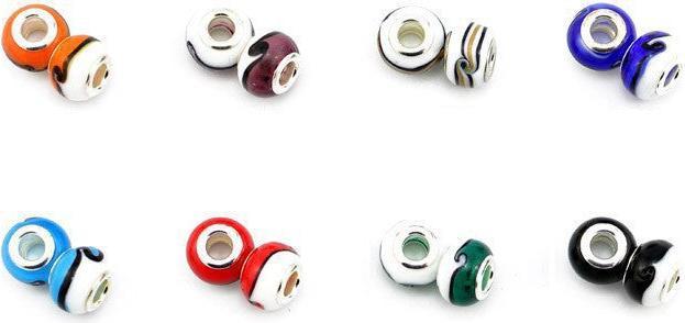 Produktbild Hermex Glas Bead versilbert 925 - Silbrig Weiss Schwarz (Silber 925, Glas)