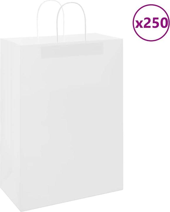 Produktbild VidaXL Kraftpapiertüten 250 Stk. mit Henkel Weiss 32x17x44 cm Papiertüte (Geschenktüte, 250 x)
