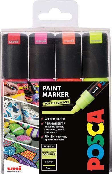 Actual product image Posca PC-8K brand, set of 4 (Orange, Red, Violet, Yellow, 8 mm, 4 x)