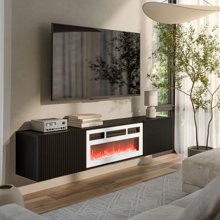 Image du produit Cama RTV ROTA 183x35x37 noir mat + manteau de cheminée blanc (183 x 35 x 37 cm)