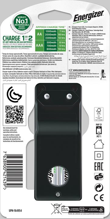 Image du produit Energizer Recharge Mini (2 pcs, AA, 2000 mAh, Piles rechargeables + chargeur)