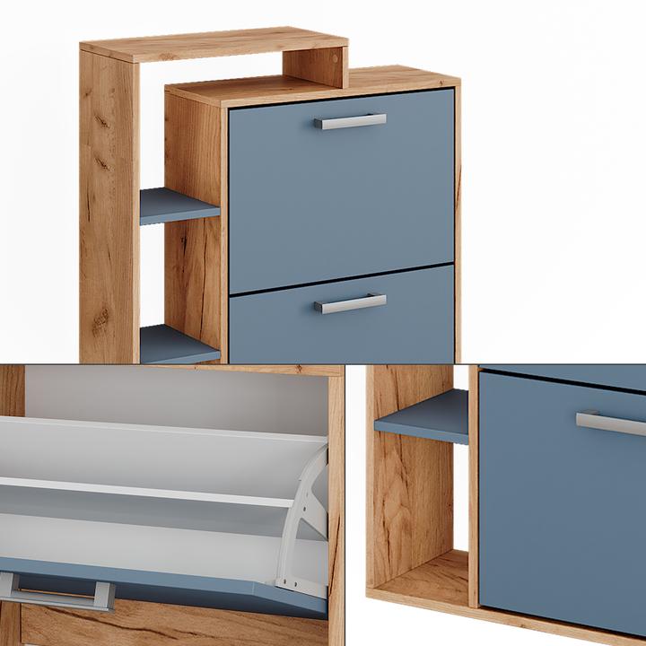 Actual product image Vichy Schuhkipper Orlando, Goldkraft Eiche/Blau, 80 x 90 cm