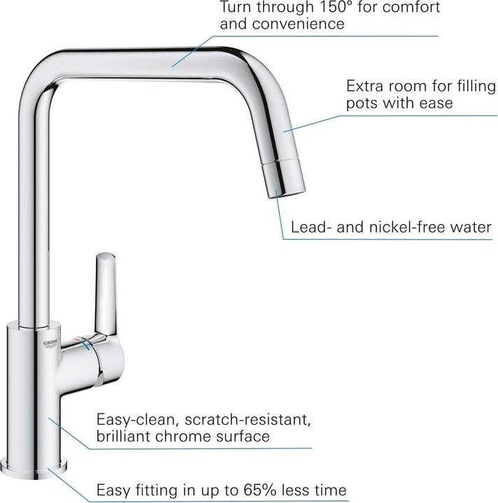 Immagine prodotto Grohe Miscelatore da cucina Start QuickFix, bocca alta, a U, girevole, cromo