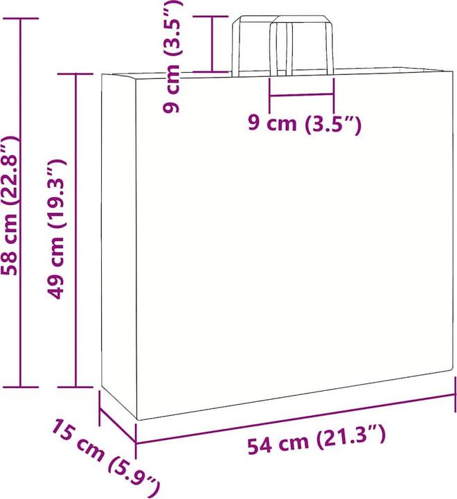 Immagine prodotto VidaXL Sacchetti di carta kraft 250 pezzi con manico Bianco 54x15x49 cm Sacchetto di carta (Borsa da regalo, 250 x)