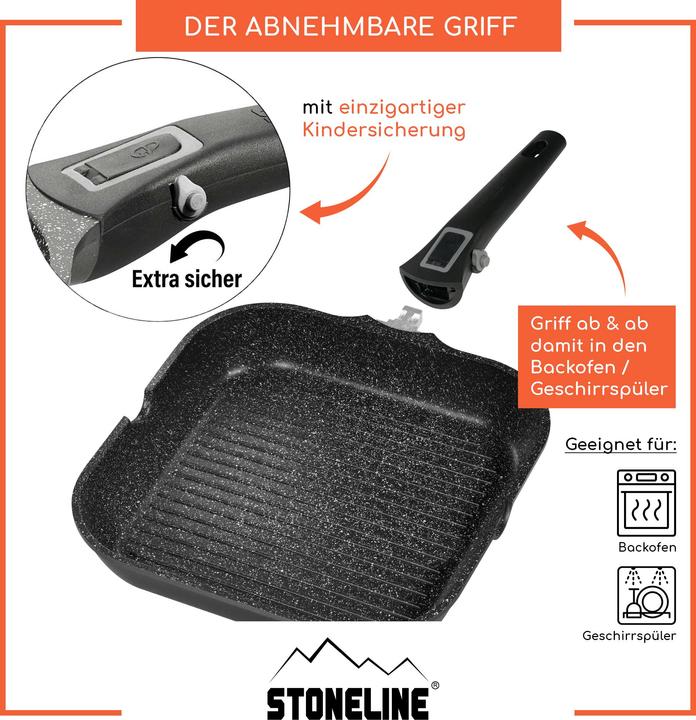 Produktbild Stoneline Imagination PLUS 28x28 cm, 2 Ausgüsse & abnehmbarer Griff (Pfannenset + Topfset, Aluminium)