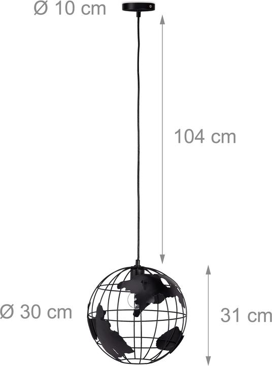 Image du produit Relaxdays Lampe à suspension abat-jour boule globe (E27)