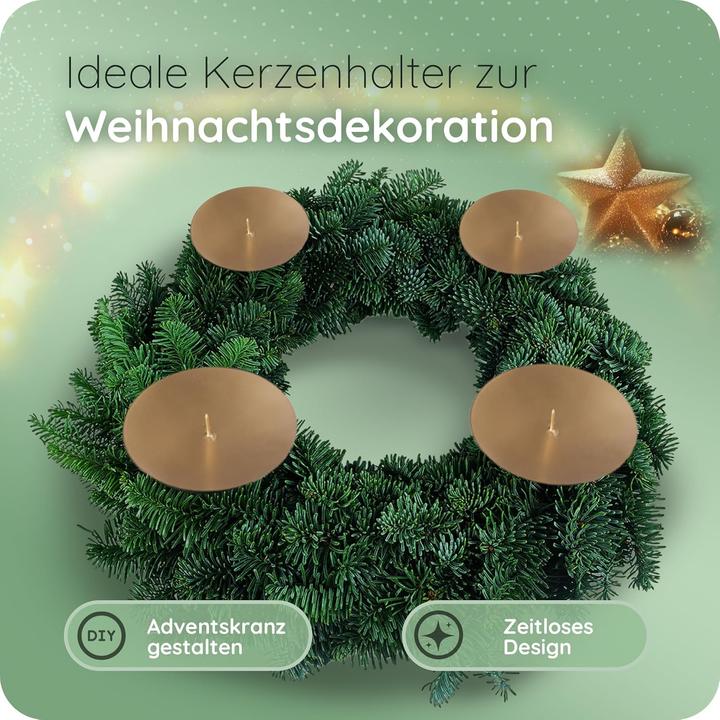 Image du produit Novaliv Lot de 12 bougeoirs avec épine 10cm GOLD Couronne de Noël Plat à bougie à piquer rond (10 x 10 x 10 cm)