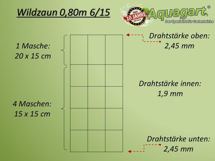 Produktbild Aquagart 250m Wildzaun Forstzaun Knotengeflecht Weidezaun Drahtzaun 80/6/15 Schwer