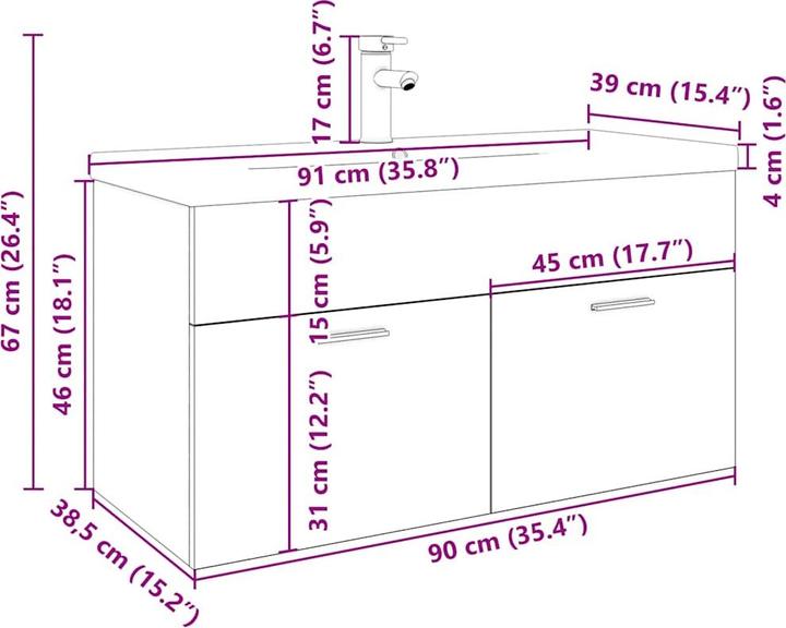 Image du produit VidaXL Meuble sous-vasque avec vasque encastrée imitation vieux bois Salle de bain lavabo