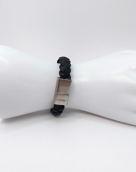 Image du produit Thomss Bracelet en cuir No.01 Petit bracelet pour enfants/jeunes noir avec fermoir en acier inoxydable (17.50 cm, Acier inoxydable, 100% cuir)