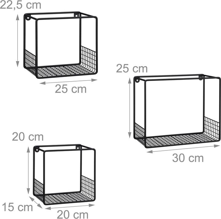 Actual product image Relaxdays Cube Wall Shelf Set of 3, Living Room (30 x 15 x 25 cm)
